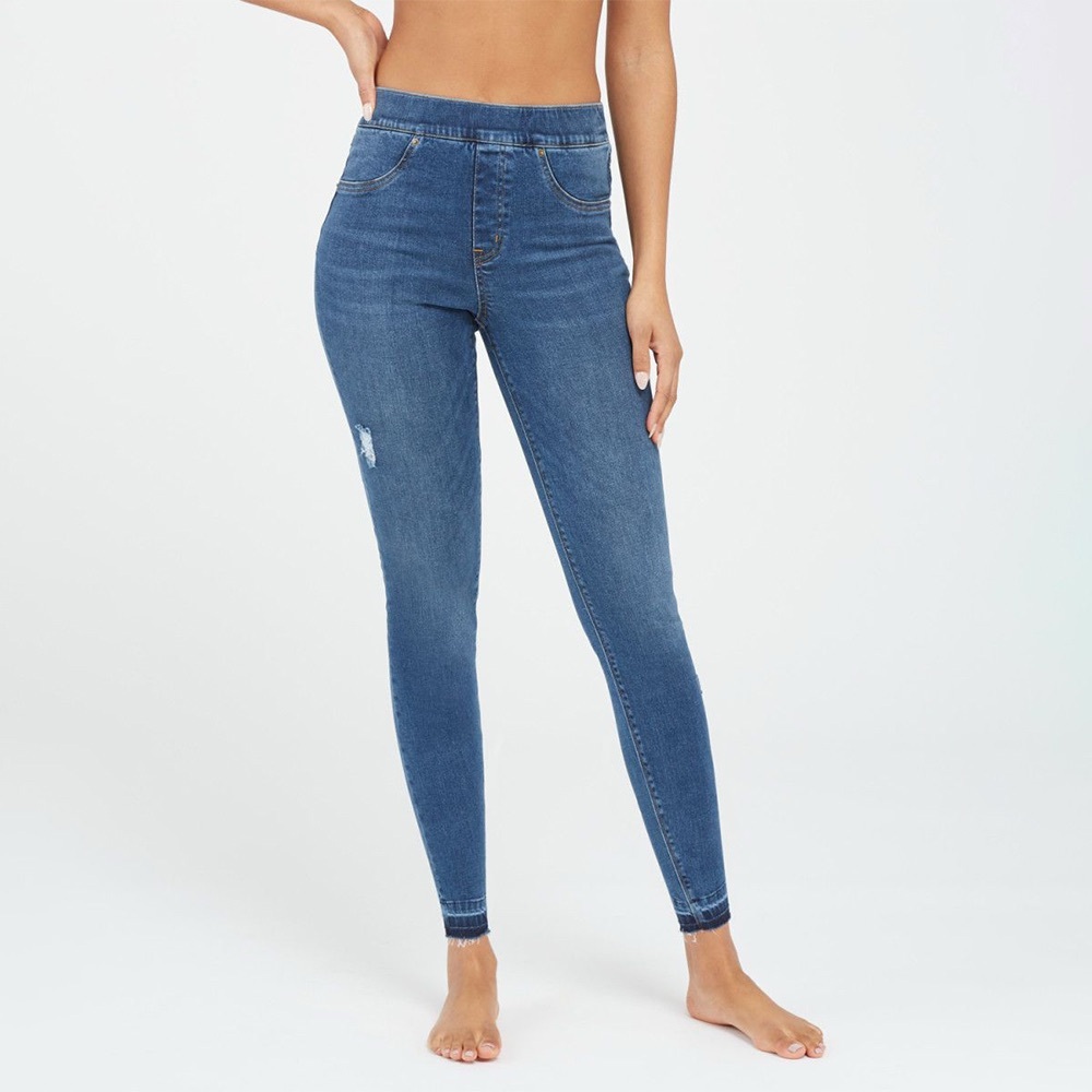 SPANX Distressed Skinny Jeans in Medium Wash